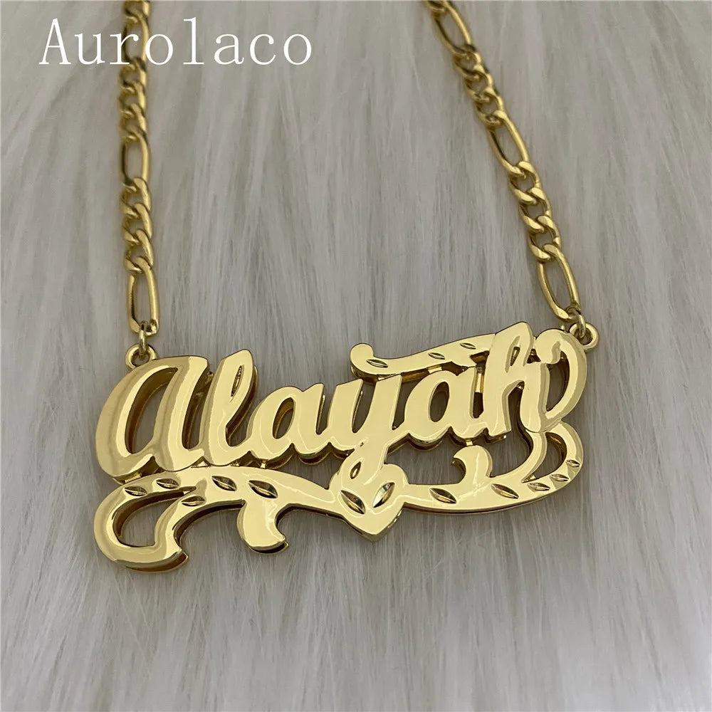 AurolaCo New Custom Name Necklace Personalized Women Double Plated Gothic Nameplate Custom Gold Choker Necklace for Women Gift