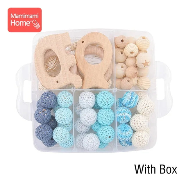 1set Wood Beads Animal Rattle Organic Teething Toys Wooden Toys BPA Free DIY Necklace Bracelet Baby Nursing Accessories