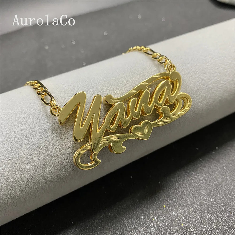 AurolaCo New Custom Name Necklace Personalized Women Double Plated Gothic Nameplate Custom Gold Choker Necklace for Women Gift