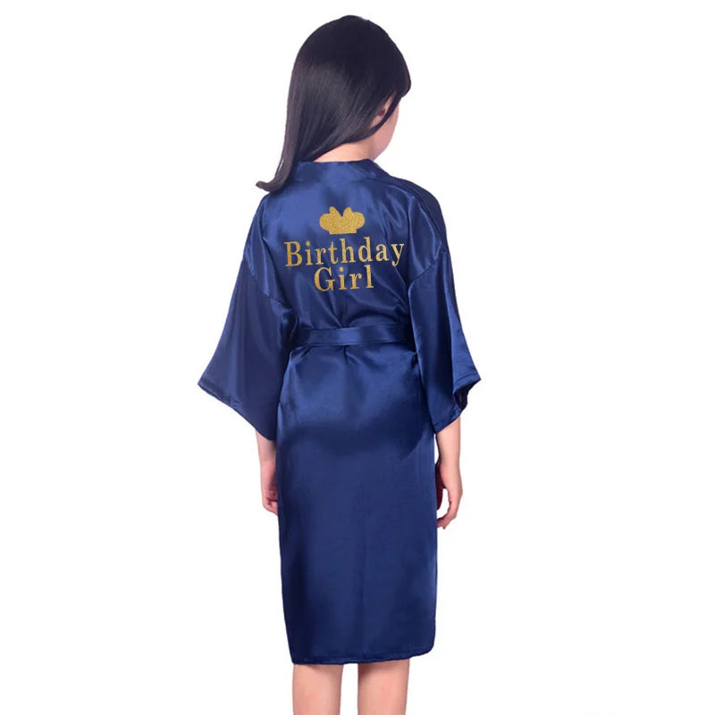 Birthday Girl&Mother of Birthday Girl Robe Satin Toddler Baby Women Princess Spa Party Favor Ladies Dressing Gift Kimono Robes