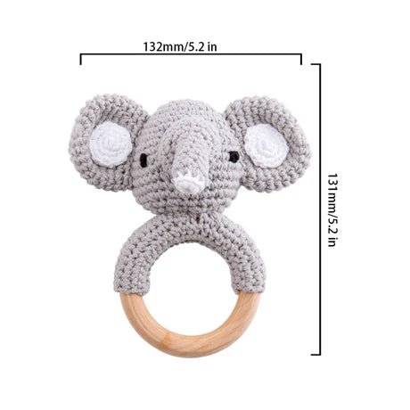 1Pc Baby Wooden Rattles Plush Crochet Giraffe Animal Music Bell Personalized Pacifier Chain Clip Teething Bracelets Newborn Toys