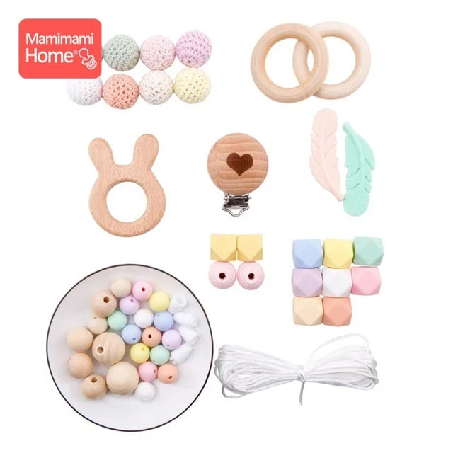 1set Wood Beads Animal Rattle Organic Teething Toys Wooden Toys BPA Free DIY Necklace Bracelet Baby Nursing Accessories