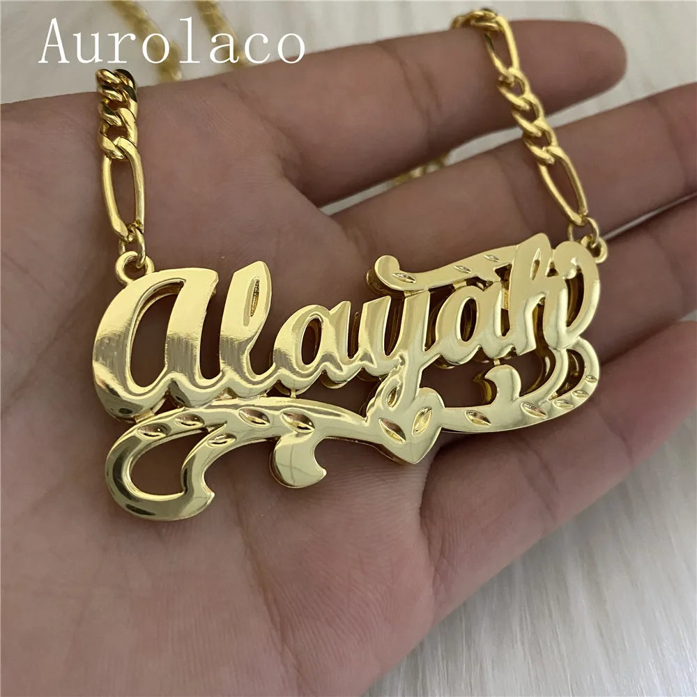 AurolaCo New Custom Name Necklace Personalized Women Double Plated Gothic Nameplate Custom Gold Choker Necklace for Women Gift