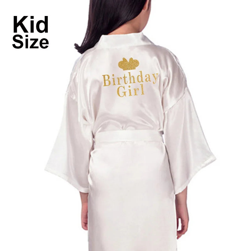 Birthday Girl&Mother of Birthday Girl Robe Satin Toddler Baby Women Princess Spa Party Favor Ladies Dressing Gift Kimono Robes