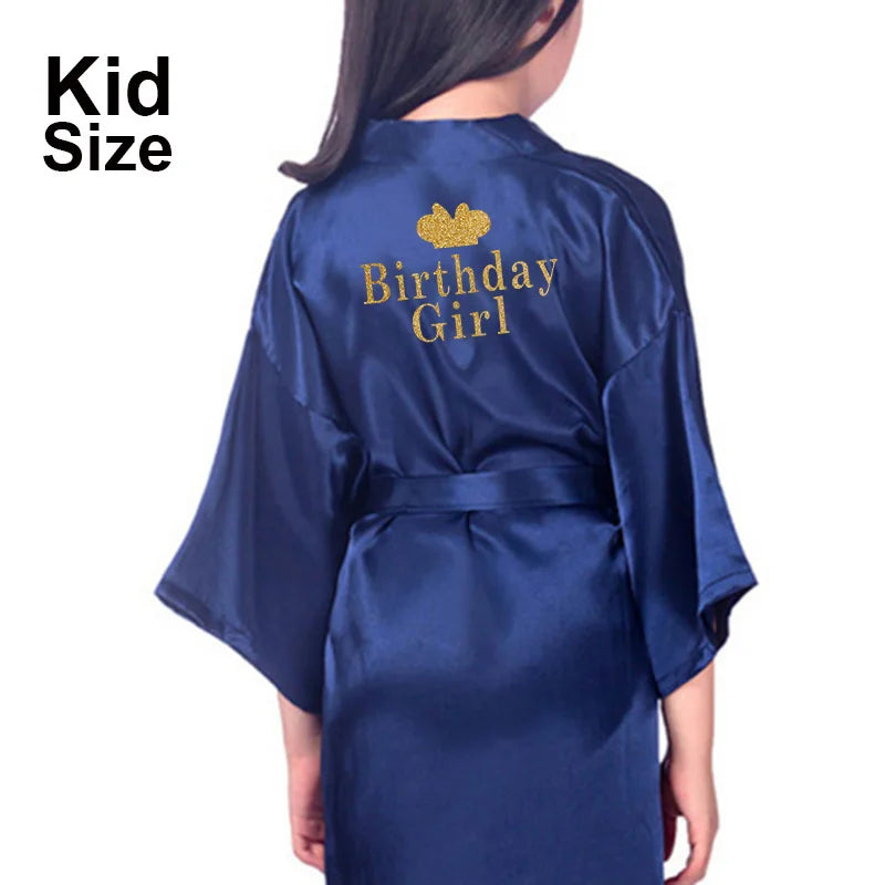 Birthday Girl&Mother of Birthday Girl Robe Satin Toddler Baby Women Princess Spa Party Favor Ladies Dressing Gift Kimono Robes