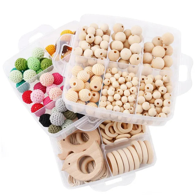 1set Wood Beads Animal Rattle Organic Teething Toys Wooden Toys BPA Free DIY Necklace Bracelet Baby Nursing Accessories