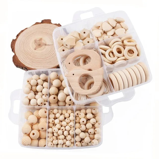 1set Wood Beads Animal Rattle Organic Teething Toys Wooden Toys BPA Free DIY Necklace Bracelet Baby Nursing Accessories