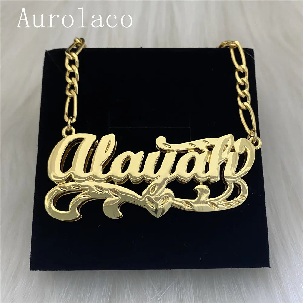 AurolaCo New Custom Name Necklace Personalized Women Double Plated Gothic Nameplate Custom Gold Choker Necklace for Women Gift