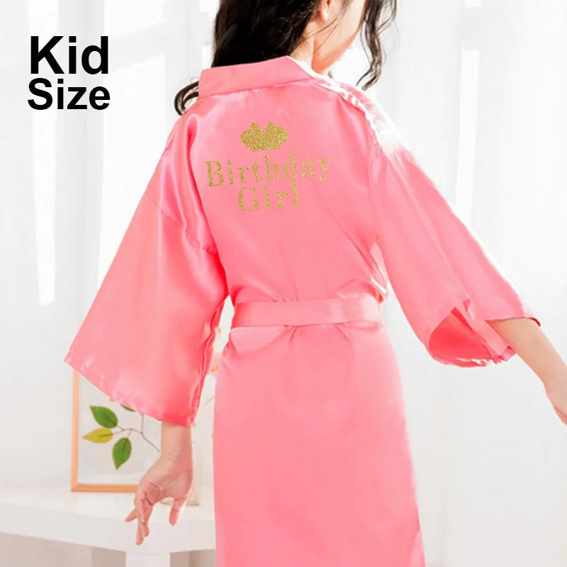 Birthday Girl&Mother of Birthday Girl Robe Satin Toddler Baby Women Princess Spa Party Favor Ladies Dressing Gift Kimono Robes