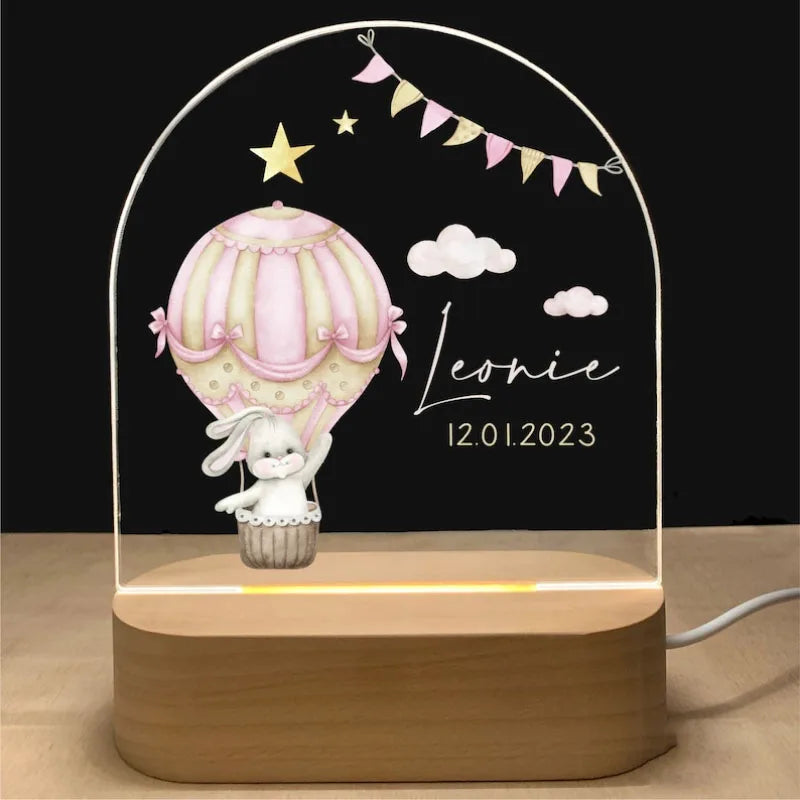 Personalized Baby Night Light USB Wood Base Lamp Custom First Name 3D Lamp for Baby Kids Bedroom Table Animal Night Lamp Gift