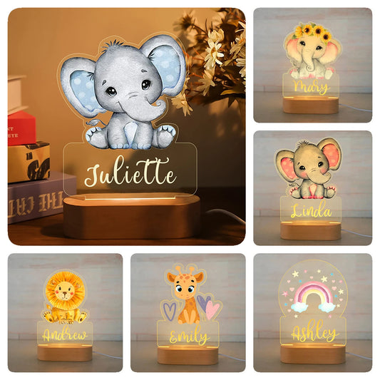 Personalized Children Animal Night Light Custom Name Acrylic Lamp for Baby Kids Bedroom Home Decoration Neonate Birthday  Gift