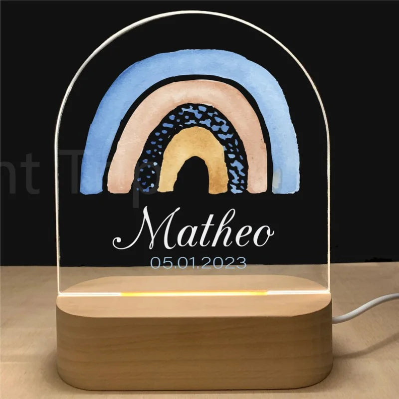 Personalized Baby Night Light USB Wood Base Lamp Custom First Name 3D Lamp for Baby Kids Bedroom Table Animal Night Lamp Gift